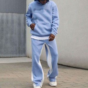 Conjunto Deportivo Ekin Impex Oversized Color Block Térmico 100% Algodón para Hombre, Sudadera con Capucha y Paneles en Contraste Azul Cielo y Blanco, Estilo Holgado - Product Image 3