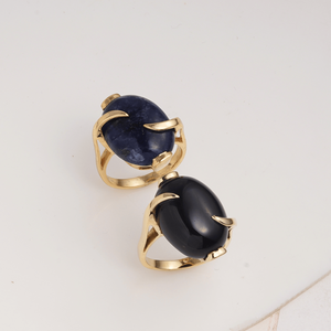 Bague ovale en onyx noir naturel, style bohème, sertie de griffes en laiton, faite à la main, pour femme, vente en gros - Product Image 4