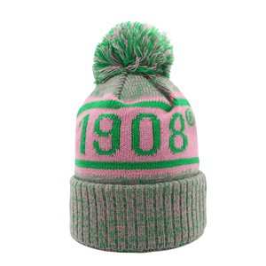 Conjunto de Bufanda y Gorro Rosa AKA, Gorro de Punto Rosa Gris con Bufanda a Juego, Conjunto de Regalo Cálido de Invierno con Bordado Verde para Mujer - Product Image 3