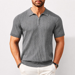 Camiseta de Manga Corta Tejida Personalizada OEM para Hombre, Transpirable, con Cierre de Cremallera, Casual, Acanalada, al por Mayor, Unisex para Adultos - Product Image 2