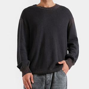 Pull en tricot surdimensionné pour homme, col rond, manches longues, couleur unie, décontracté, vêtements d'automne, 100% coton, coupe classique - Product Image 1
