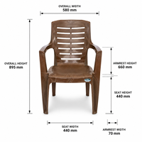Chaise de conférence moderne et durable en plastique avec accoudoirs fixes, empilable, mobilier de bureau, couleur marron, usage commercial, scolaire, bureau à domicile