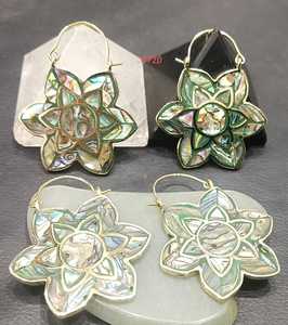 Gold Plated Flower <b>Shell</b> Inlay Hoop Earrings Bohemian Style Women's Party Jewelry G720 - Product Image 1