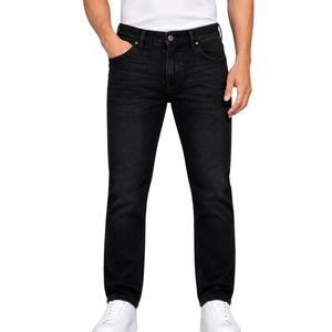 Jean en denim noir personnalisé pour homme, coupe droite, délavé, style streetwear décontracté, cinq poches, pantalon de mode classique - Product Image 1