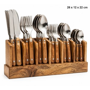 Ensemble de couverts en acier inoxydable de 24 pièces avec manches en bois, design rustique, vente en gros - Product Image 1