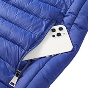 Chaqueta Acolchada Azul con Capucha para Hombre, Cierre de Cremallera, Color Sólido, Impermeable, Transpirable, Reversible, Forro de Poliéster - Product Image 4