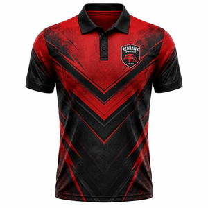 Camiseta Polo de Manga Corta para Hombre Redhawk Sports Club, Diseño Deportivo de Secado Rápido con Estampado Geométrico Rojo y Negro, Logotipo Frontal - Product Image 1