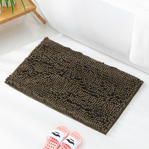 Minimalist Rectangle Chenille Bath Mat Solid Color With <b>Rubber</b> Backing Anti Slip For Bathroom <b>Floor</b> - Product Image 2