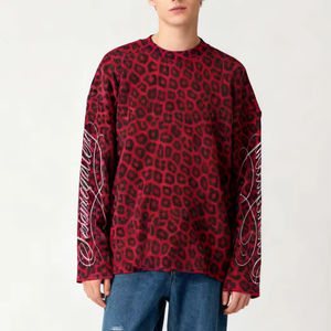 Camiseta de punto gofrado blanca de manga larga, estilo vintage, informal, con estampado digital de leopardo, personalizada por el fabricante, para hombre, tendencia 2026 - Product Image 1