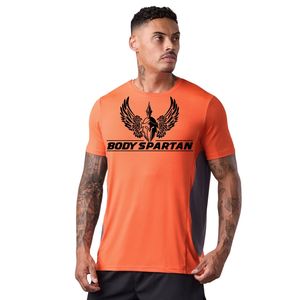 เสื้อยืดกีฬาบล็อกสีส้มดำสำหรับผู้ชาย ระบายอากาศได้ดี แห้งเร็ว เหมาะสำหรับออกกำลังกาย ฟิตเนส วิ่ง และเล่นกีฬา น้ำหนักเบา - Product Image 1
