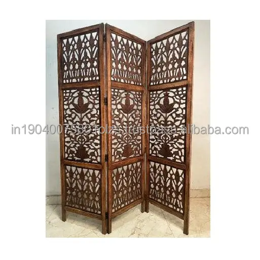 Screen Foldable Wooden Room Divider Divider of Hand Carved Sustainable Mango Wood Wooden Partition