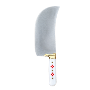 Couteau à viande robuste PW-DR, lame courbée argentée, manche blanc, rivets décoratifs rouges, bolster doré, couteau de boucher pour la cuisine - Product Image 1