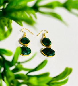 Boucles d'oreilles en pierres précieuses vertes émeraude naturelles, plaquées or, avec serti clos, élégantes, bijoux de mode indiens pour femmes, mariage nuptial - Product Image 5