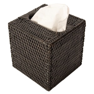 Caja de pañuelos cuadrada de ratán marrón oscuro tejida a mano para decoración rústica de baño, elegante cubo portapañuelos de mimbre negro espresso - Product Image 3