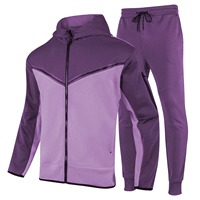 Survêtement unisexe violet uni à blocs de couleur, fermeture éclair intégrale, col montant, vêtement de sport décontracté avec poches latérales, coupe classique pour l'automne