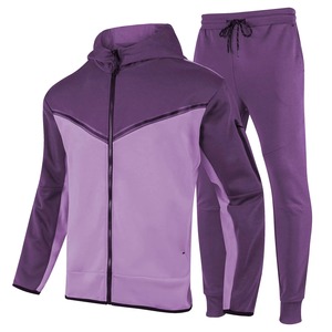 Chándal Unisex Morado de Color Sólido con Bloques de Color, Cremallera Completa, Cuello Alto, Ropa Deportiva Casual con Bolsillos Laterales, para Otoño, Corte Regular - Product Image 1