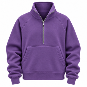 Sudadera Unisex Verde Oliva con Capucha y Media Cremallera, Manga Raglán, Estilo Casual, Teñido Digital, 100% Algodón, Oversize - Product Image 5