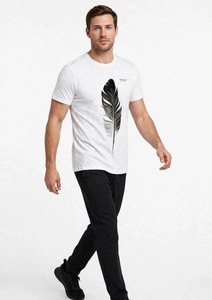 ONETEN APPAREL T-shirt blanc à manches courtes pour homme, coupe classique, col rond, avec imprimé plumes noires - Product Image 2