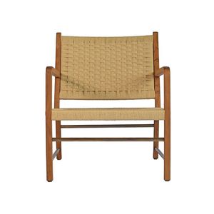 Sillón de Comedor para Exterior de Madera de Teca Hecho a Mano, Diseño Moderno, Respaldo de Cuerda Tejida Texturizada, Brazos Esculpidos, Impermeable y Ecológico - Product Image 1