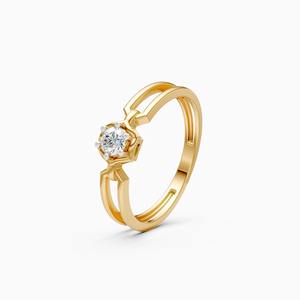 Bague solitaire à bande fendue avec diamant de laboratoire de 0,16 ct en or jaune, blanc et rose 9 carats - Product Image 1
