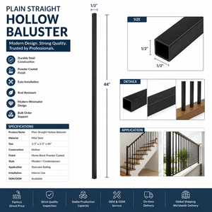 Barandillas de Escalera Cuadradas Ajustables de Acero Negro Mate, Montaje en Suelo, Diseño Industrial, Resistentes al Óxido, para Pasamanos de Escalera - Product Image 2