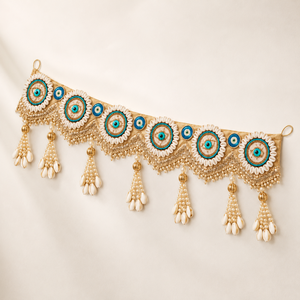 Guirlande décorative murale ou toran de porte, faite main, à motif floral, avec perles et œil porte-bonheur, et pampille en jute avec médaillon, pour la décoration intérieure - Product Image 1