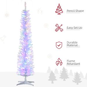 7 Alberi di Natale Artificiali Bianchi Preilluminati con Luci LED Colorate, Albero a Forma di Matita con Rami Scintillanti - Product Image 4
