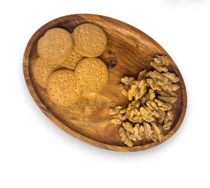Plateau de service ovale moderne en bois Moradabad Art Metal Ware, motif nature de la nature, poignée en corde, grain naturel, fait main pour la salle à manger - Product Image 1