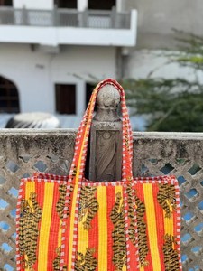 Quilted Velvet Tiger Print Tote <b>Bag</b>, Handmade <b>Boho</b> Travel Shoulder <b>Bag</b> - Product Image 3