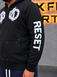 Reset Culture Men's Oversized <b>Zip</b>-<b>Up</b> <b>Hoodie</b> <b>Black</b> Purple Rhinestone Logo Streetwear Hooded Sweatshirt Autumn Wear - Product Image 4
