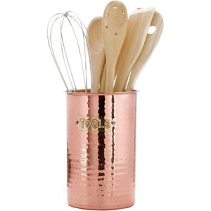 Porta cubiertos de acero inoxidable con acabado martillado en cobre, organizador de utensilios para encimera. - Product Image 1