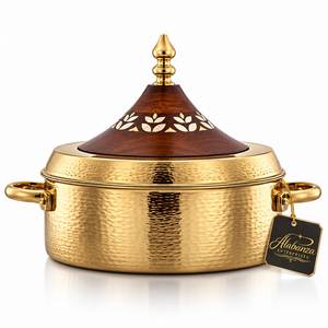Casserole de luxe écologique et durable en acier inoxydable martelé de 24 cm avec couvercle conique décoratif et poignées latérales, sans revêtement, pour soupes - Product Image 3