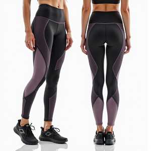 Mid Waist Full-Length Yoga <b>Leggings</b> Solid Pattern Contrast <b>Stitch</b> Pockets Four-Way Stretch Spandex Polyester Windproof - Product Image 3