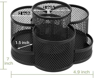 Round Metal Mesh <b>Desk</b> Organizer with Pencil Holder and <b>Large</b> Capacity Storage Compartments for Office Supplies - Product Image 4
