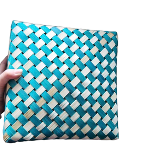 Eco Luxury <b>Gift</b> Packaging Case Square Bamboo <b>Gift</b> Box Blue Straw <b>Hamper</b> Handcrafted Sustainable Holiday Present <b>Basket</b> Set - Product Image 3