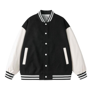 Veste de baseball scolaire personnalisée avec col montant en cuir de vache lourd de haute qualité avec fermeture à double boutonnage et logo avant - Product Image 1