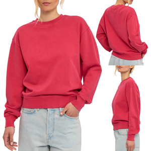 Sudadera Oversize de Cuello Redondo para Mujer, de Felpa con Efecto Ácido, Manga Larga, Lisa, Personalizable - Product Image 1