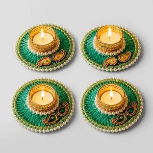 Portavelas Decorativo para el Hogar, Adornado con Perlas, Hecho a Mano, Centro de Mesa, Decoración Festiva para Bodas - Product Image 2