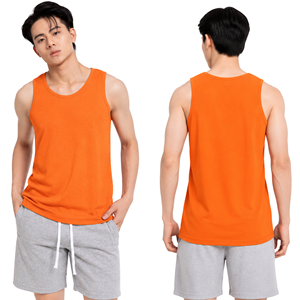 Camiseta sin mangas de punto con cuello redondo de color naranja sólido para hombre, ropa informal - Product Image 1