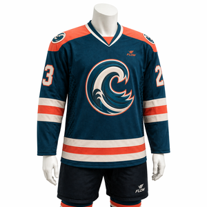 Custom V-<b>Neck</b> Ice Hockey Jersey Breathable Mesh Side Panels Teal and Orange Team Sports Uniform Wholesale OEM - Product Image 2