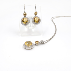925 <b>Sterling</b> <b>Silver</b> Natural Citrine Classic Women's Pendant <b>Earring</b> <b>Set</b> Rhodium Plated Engagement Wedding Gift Party Fine - Product Image 1