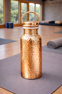 Copper Water Bottle Hammered Finish Screw-On Cap Insulated Double Wall For Adults Travel Use - Product Image 5