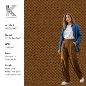 Tissu Sergé Déchiré en Coton Spandex 390 GSM Marron Lourd Extensible Finition Douce Pêche OEM ODM Vente en Gros - Product Image 1