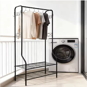 Adjustable Metal Garment Rack with Double <b>Shelves</b> <b>Hooks</b> Heavy Duty Clothes Hanger Stand for Bedroom Laundry Storage Display - Product Image 3