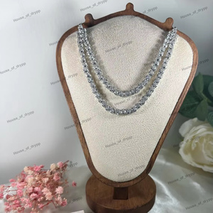 Classy 925 Sterling <b>Silver</b> Moissanite Diamond <b>Necklace</b> Set With Double Row & Matching Earrings Elegant Round Cut For Women Gift - Product Image 2