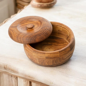 Caja Redonda de Madera Artesanal para Chapati, Roti Dabba con Tapa, Ecológica, de Madera de Mango, para Olla Caliente - Product Image 3