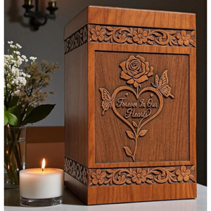 Urna Funeraria de Madera Grabada • Urna Conmemorativa con Rosas y Mariposas, Recuerdo Conmemorativo Funerario de AYAANS - Product Image 5