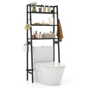 Scaffale portaoggetti regolabile a 3 livelli da posizionare sopra il WC con barra inferiore per l'organizzazione del bagno - Product Image 4