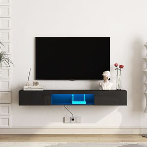 Modern 63\" <b>Wall</b>-Mounted <b>Floating</b> TV Stand with 16 Color LEDs 55 60 65\" Entertainment Center Cabinet - Product Image 3