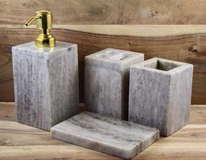 Premium vanity collection soap dispenser marble tumbler marble tray marble storage jar elegant <b>bathroom</b> organiser modern - Product Image 1